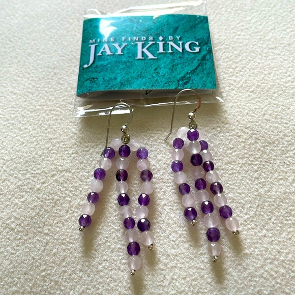 NWT Jay King Mine Finds Amethyst and Agate Drop earring SS - Picture 1 of 4
